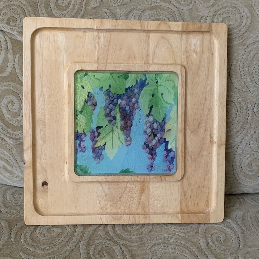 Cheese & Cracker Wooden Tray w/Glass Insert